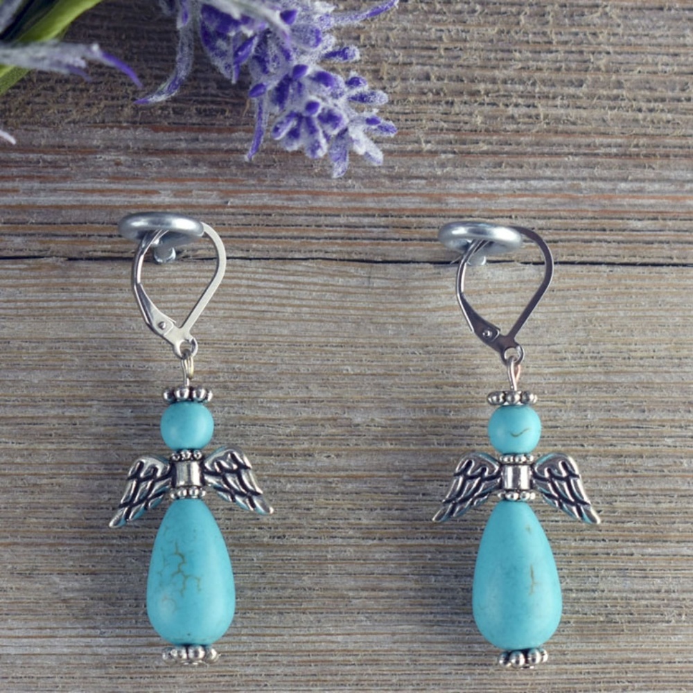 Faux Turquoise Angel Stainless-Steel Earri…